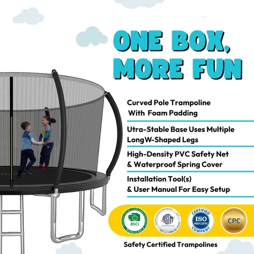 Vista 4 de SkyBound Trampolín con red de seguridad – Trampolín grande de 10 pies, 12 pies, 14 pies, para patio trasero, al aire libre, aprobado por ASTM