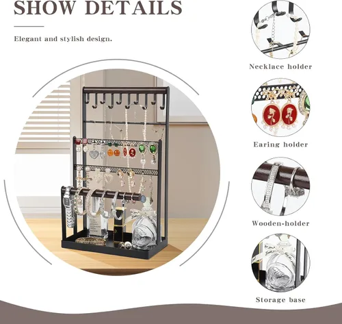 Vista 2 de MngsunTan - Soporte organizador de joyas para collares, organizador de joyas de 6 niveles con 15 ganchos, soporte de exhibición para collares