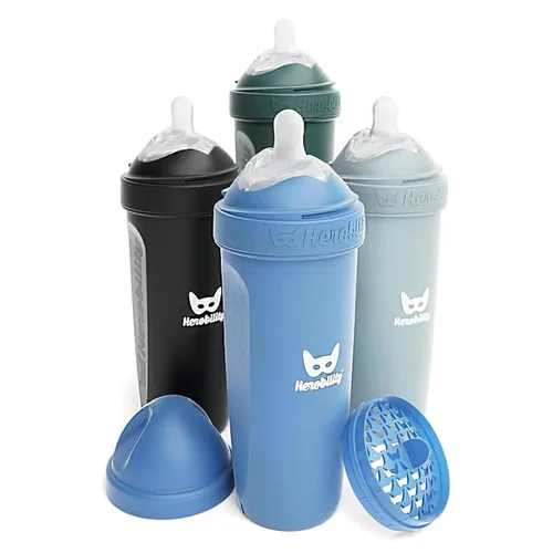 Vista 9 de Herobility Botellas Anti-Cólico Dobles para Bebé – 5 fl oz/140ml – Paquete de 4 – Multicolor – Blanco, Gris, Rosa, Rosa de Hawthorn