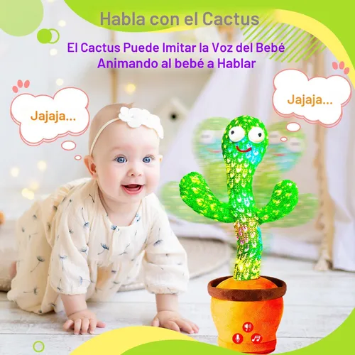 Vista 4 de Juguetes recargables para bebés, juguete de cactus que habla y baila para bebé, volumen ajustable, canto, imitación, repetición, juguetes infantiles