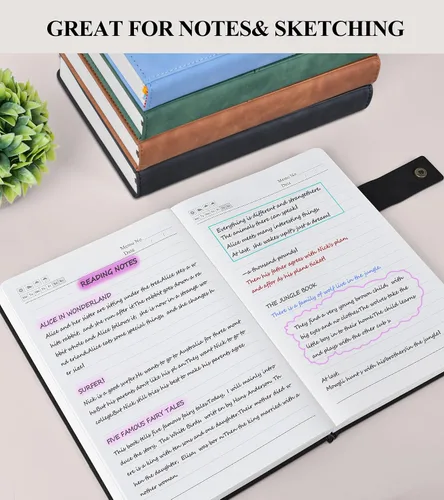 Vista 3 de PAIBAS Cuaderno de diario con líneas gruesas de 365 páginas para hombres y mujeres, diarios grandes de cuero A4 para escribir, cuadernos de tapa