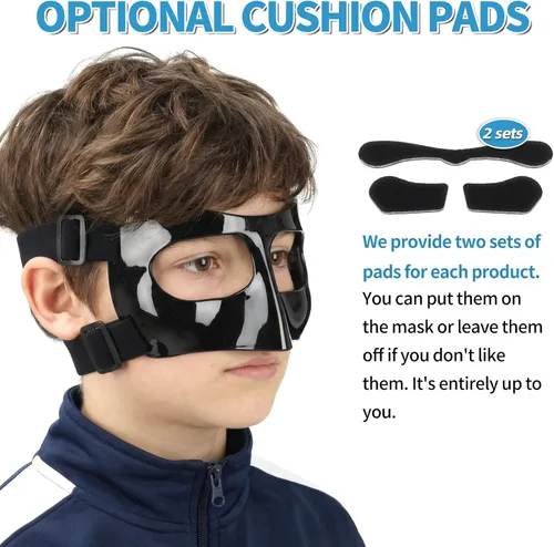 Vista 5 de QK01 - Protector de nariz para nariz rota, máscaras faciales para fútbol, baloncesto y otros deportes, ajustable, para niños, adolescentes