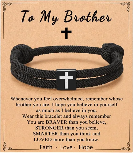 Vista 12 de UNGENT THEM Pulsera de cuerda trenzada con cruz para hombres y niños, Navidad, San Valentín, graduación, Pascua, regalos de bautismo cristiano