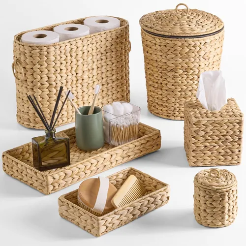 Vista 9 de Best Choice Products 6PC Bathroom Accessories Set, Vanity Trays, qtip Canister, Square Tissue Box Cover, Small Wicker Trash Can, Toilet Paper