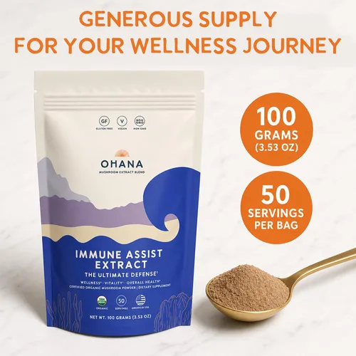 Vista 19 de Ohana Immune Assist Blend, polvo orgánico de hongos integrales USDA, mezcla de 8 hongos cultivados en Estados Unidos, ideal para energía, inmunidad
