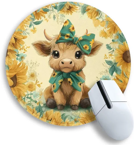 Vista 49 de Alfombrilla de ratón rosada redonda para escritorio, linda decoración de oficina para mujeres, basurero en llamas pequeño tapete de ratón, borde