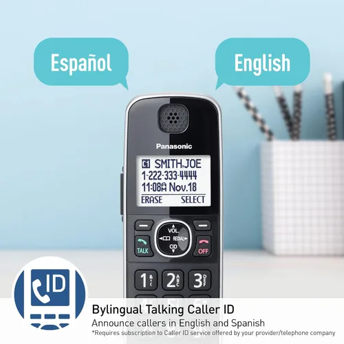 Vista 6 de Panasonic Link2Cell - Sistema de teléfono inalámbrico expandible Bluetooth DECT 6.0 con contestador automático y bloqueo de llamadas - 3 auriculares