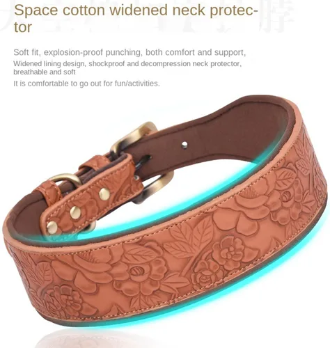 Vista 3 de Collar básico de piel sintética para perros grandes, medianos y pequeños, estampado en relieve (M, negro)