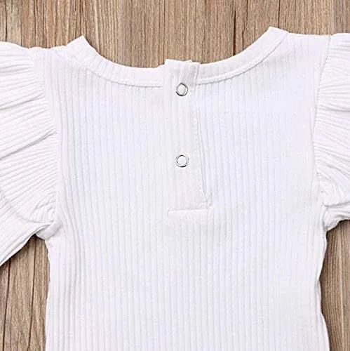 Vista 6 de Mubineo Mameluco básico de punto acanalado liso con volantes de manga larga para bebé niña