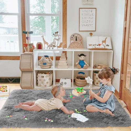 Vista 4 de Alfombras grises pequeñas para dormitorio, 2 x 4 pies, alfombras de pasillo lavables de felpa para pasillo 2- Gris