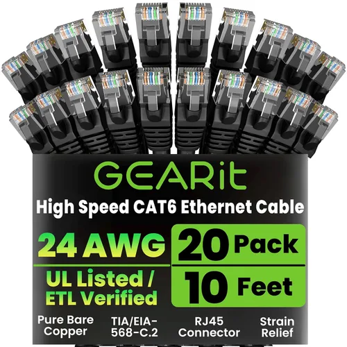 Vista 24 de GEARit Paquete de Cables Ethernet Cat 6 - Paquete de 20 Cables de Conexión Ethernet Cat6 de 1 pie Cable de Conexión de Red RJ45, Conectores