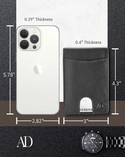 Vista 4 de Access Denied Billeteras de cuero real para hombres Billetera plegable con clip para dinero, bolsillo frontal RFID, delgada y minimalista