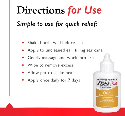 Vista 6 de Zymox Advanced Formula Otic Plus Solución enzimática para oídos para perros y gatos sin hidrocortisona, 1.25 oz