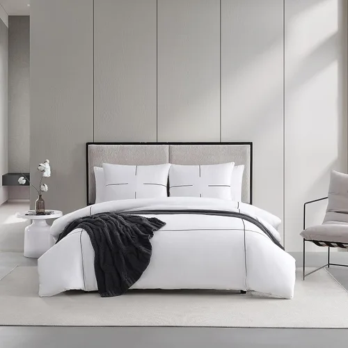 Vista 20 de Vera Wang - Juego de funda de edredón tamaño Queen, juego de ropa de cama de algodón suave con fundas a juego, cierre de botón, elementos esenciales