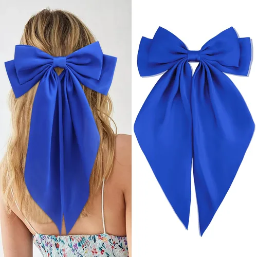 Vista 23 de Velscrun Lazos para el cabello para mujeres y niñas, 3 unidades, lazo blanco, lazo negro, azul marino, lazos grandes para el cabello con clip, lazos