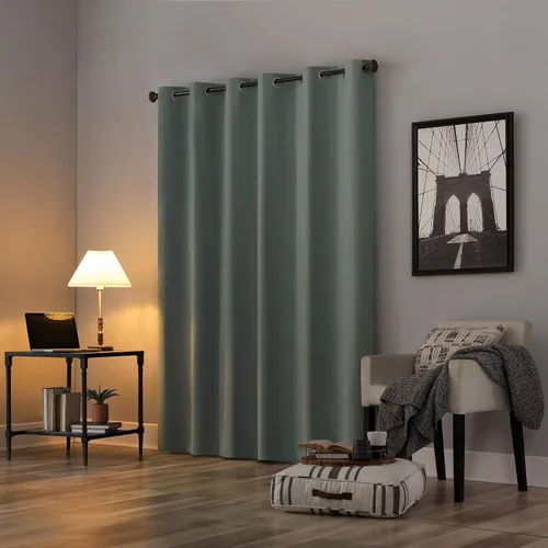 Vista 2 de Sun Zero Cyrus - Par de paneles de cortinas térmicas 100% opacas con ojales Azul Misty
