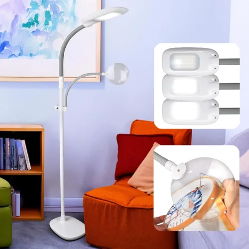 Vista 10 de OttLite EasyView CFL - Lámpara de pie con lupa, 18 W, color gris paloma