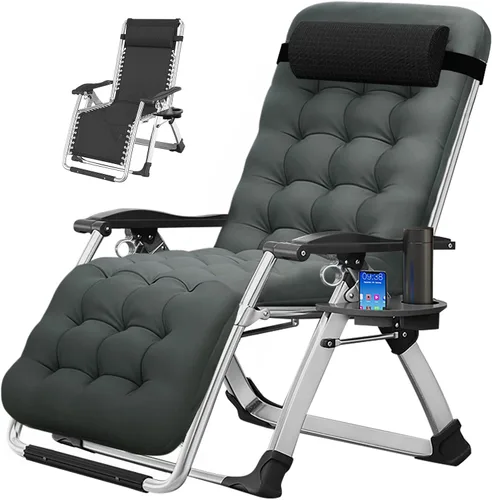 Vista 17 de MOPHOTO Silla de gravedad cero, silla de salón acolchada para exteriores con mesa lateral, silla reclinable de gravedad cero, silla reclinable