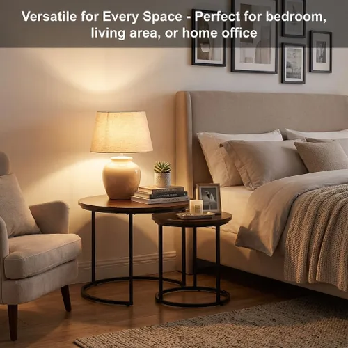 Vista 7 de Juego de 2 mesas auxiliares redondas anidadas, apilables, minimalistas Modern Marble Pattern Wooden Nesting Tables for Living Room Bedroom Small