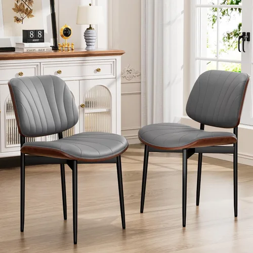 Vista 46 de YaFiti Juego de 2 sillas de comedor, sillas de comedor y cocina modernas de mediados de siglo, sillas tapizadas de piel sintética con diamantes