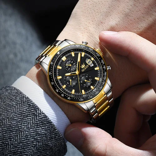 Vista 4 de OLEVS Watch for Men, Fashion Business Dress Mens Watches, Luminous Date Stainless Steel Waterproof Analog Two Tone Casual Quartz Wristwatch