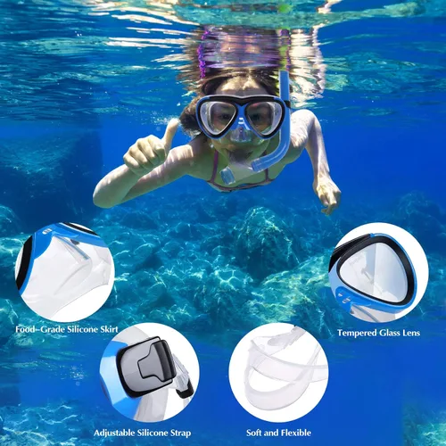 Vista 3 de GreenLF Kids Snorkel Set, Anti-Fog Snorkeling Mask with Nose Covers for Youth Junior Child, Boys & Girls Age 5-12, Semi-Dry Diving Scuba Swimming