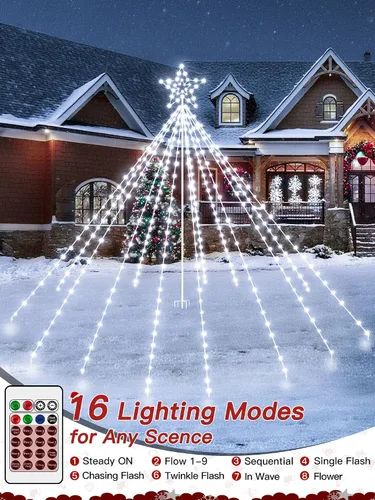 Vista 2 de Luces de árbol de Navidad para exteriores, 340 luces LED de decoración de Navidad con estrella superior, luz de Navidad impermeable IP67 con 16