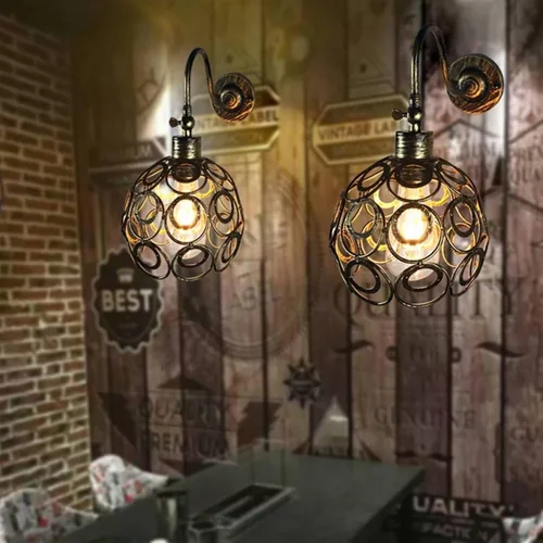 Vista 9 de Wall Lamp American Country Industrial Wind Wrought Iron Retro Small Iron Cage Cyber Bar Bedside Aisle Lamps,Modern Decor