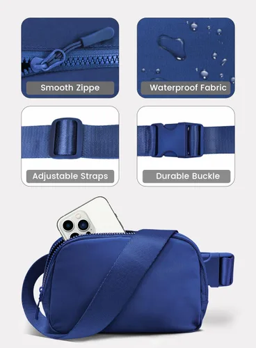 Vista 4 de Meyfancy Riñonera para mujer, riñoneras, bolsas cruzadas con correa ajustable para correr, viajar, entrenar, impermeable, Azul (Peacock)