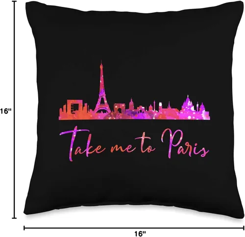 Vista 4 de Paris Love Je t'aime - Almohada de viaje con torre Eiffel (16.0 x 16.0 in), diseño de la Torre Eiffel