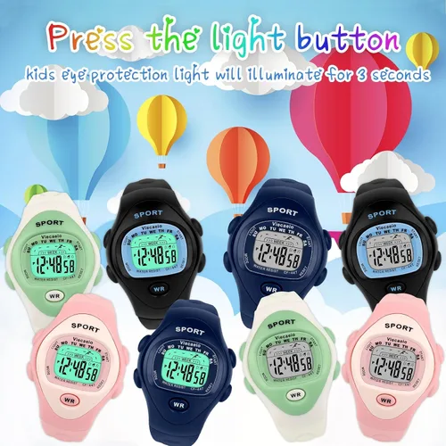 Vista 2 de Reloj digital para niños, impermeable, con cronómetro, alarma, iluminación, regalo para niños de 3 a 8 años con bonita caja, color rosa, Rosado