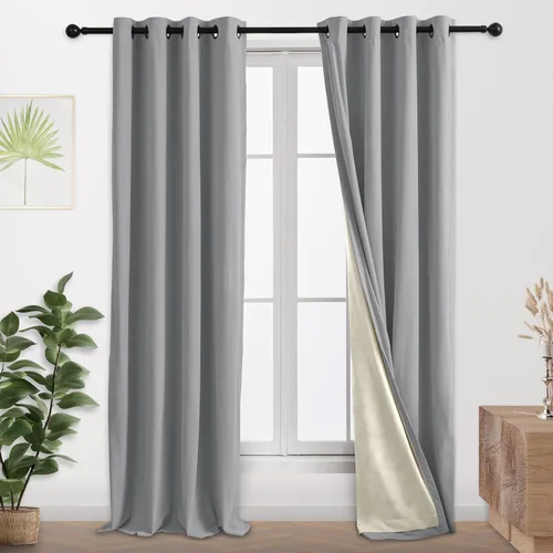 Vista 10 de Cortinas 100% opacas de terciopelo con forro de 63 pulgadas de largo, 2 paneles para sala de estar, aislamiento térmico, ahorro de energía
