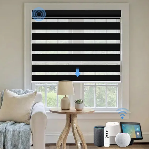 Vista 27 de Persianas motorizadas de cebra, persianas automáticas de oscurecimiento del 85% para ventanas interiores compatibles con HomeKit, Alexa, Google