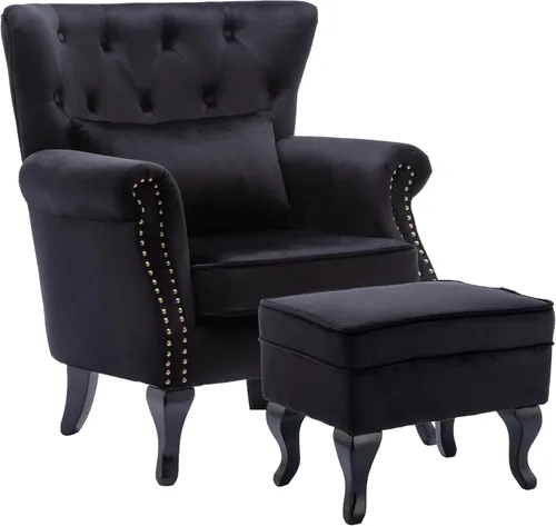 Vista 12 de chairus Silla de Acento Moderna de Mediados de Siglo con Otomana, Cómoda Silla Individual de Sofá de Lino con Botones Capitoné Sillón Orejero