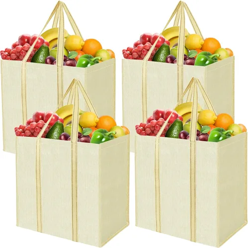 Vista 17 de BALEINE Paquete de 2 bolsas de comestibles reutilizables con parte inferior reforzada, bolsas plegables resistentes (follaje antiguo)