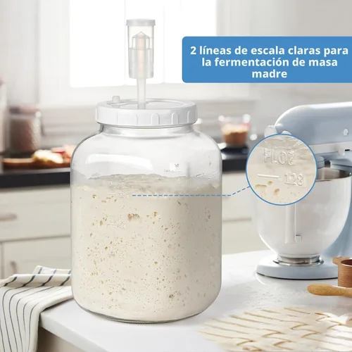Vista 6 de Paquete de 2 frascos grandes de fermentación, frascos de vidrio de 1.5 galones con tapa 100% hermética y 3 válvulas de fermentación, frascos grandes