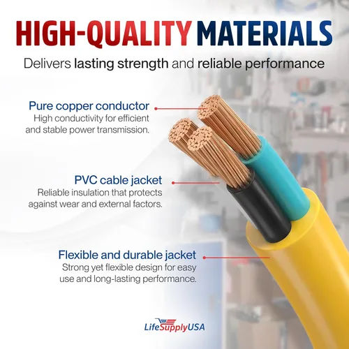 Vista 4 de Cable de extensión de 3 pies para interiores y exteriores 10/3 calibre Ultra resistente de 3 clavijas SJTW, impermeable, flexible, resistente al