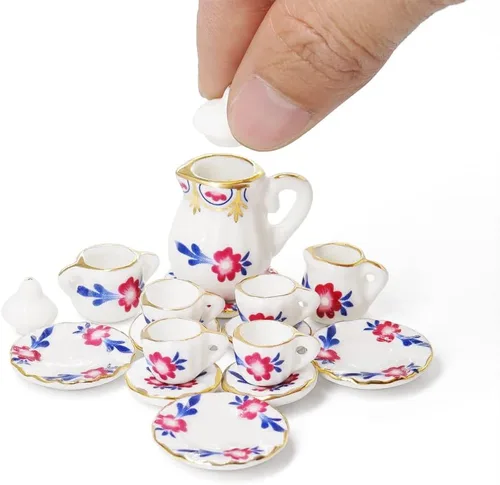 Vista 11 de Odoria 1:12 Miniatura 15pcs porcelana azul Chintz taza de té Set (azul)