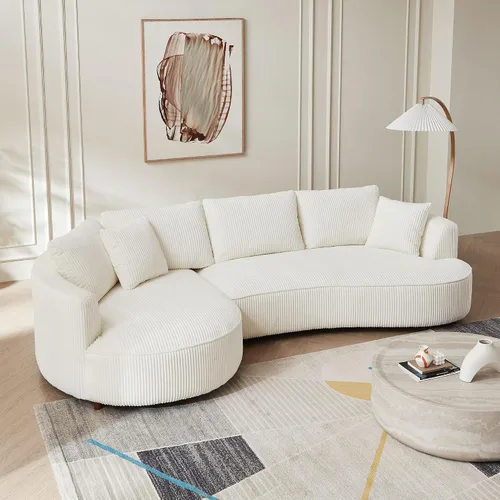 Vista 13 de Sofá curvado de tela Boucle de 124.8 pulgadas, sofá tapizado contemporáneo seccional de 4 asientos para sala de estar y oficina, diván izquierdo