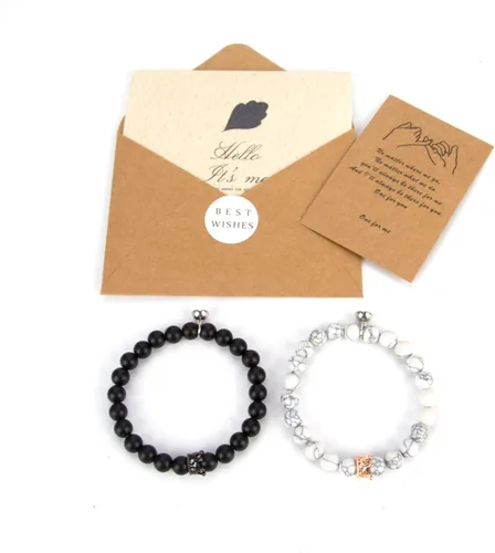 Vista 6 de Pulseras magnéticas para parejas con diseño de corona de rey y reina, pulseras con cuentas de 8 mm.