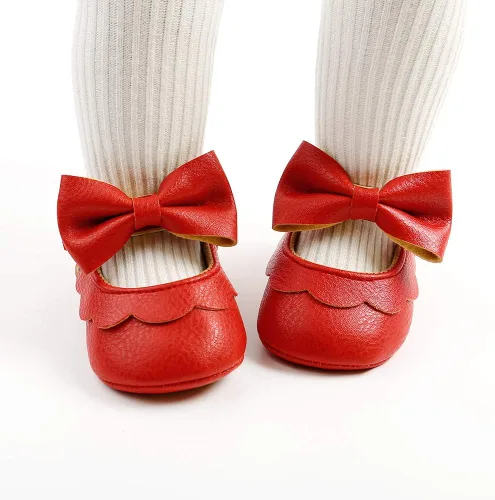 Vista 2 de LAFEGEN Zapatos planos Mary Jane para bebés y niñas con Bownot, suela suave, suela suave, piel sintética, recién nacidos, para primeros pasos