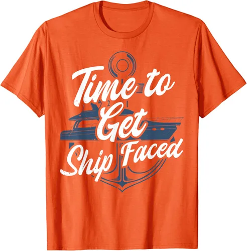 Vista 19 de Time to Get Ship Faced Holiday Hilarante Nautical Sailing Camiseta, Negro, S