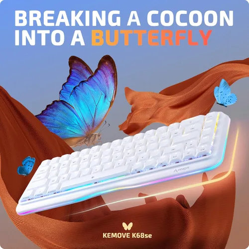 Vista 2 de KEMOVE K68se Teclado mecánico para juegos, teclado RGB 60% con interruptor lineal rojo, blanco
