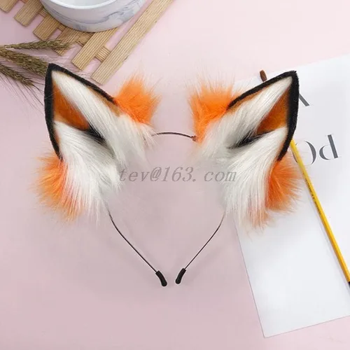 Vista 5 de Diadema de orejas de lobo peludas, orejas de zorro, gato, adorable aro de pelo de animal de peluche, kawaii, anime, cosplay, Navidad, Halloween (1)