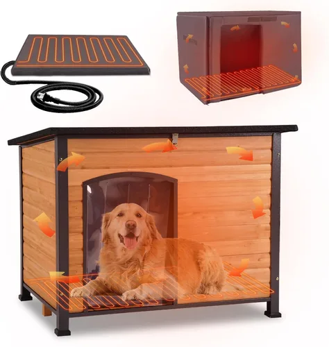 Vista 23 de GUTINNEEN - Casa térmica para perros con aislamiento para exteriores, resistente a la intemperie, con almohadilla térmica controlada por termostato