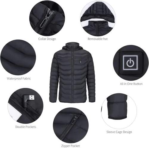 Vista 3 de SKYSPER Chaqueta térmica con guantes, abrigo térmico, abrigo de plumón, chaqueta de invierno para hombres y mujeres (pilas no incluidas)
