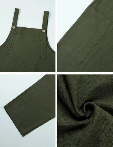 Vista 5 de Flygo Overol casual de algodón para mujer, pierna ancha, ajuste holgado, con bolsillos, Verde Armada (ArmyGreen)