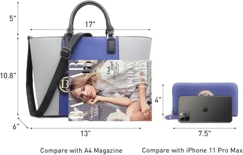Vista 5 de DASEIN - Bolsa de mano para mujer, bolsa tipo bandolera, asa superior, bolsa plana para trabajar
