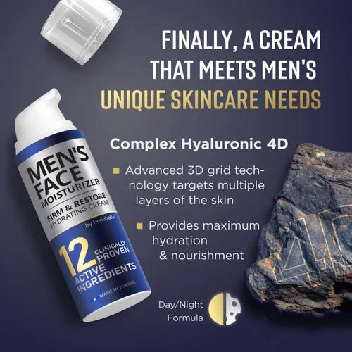 Vista 3 de Hidratante Facial para Hombres - Loción Masculina Hidratante Profunda y Antienvejecimiento Hecho en Europa Vitamina C+E, Elastina, Ácido