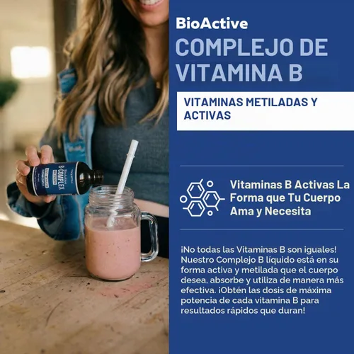 Vista 2 de BioActive Complejo de vitamina B, listo para el flujo sanguíneo, complejo B metilado, con metilfolato, 3 formas bioactivas de B12, BenfoPure® B1